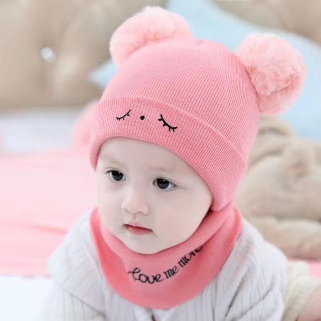 Baby Winter Knit Hat & Neck Warmer Set – Soft Double Pom Pom Beanie for Boys & Girls