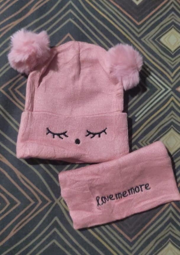Baby Winter Knit Hat & Neck Warmer Set – Soft Double Pom Pom Beanie for Boys & Girls