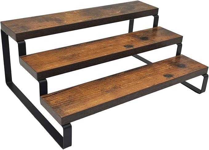 3-Tier Kitchen Counter Shelf Organizer – Rustic Wooden Spice Rack & Storage Stand