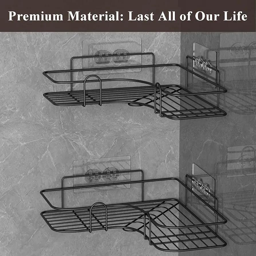 Wall-Mounted Corner Bathroom Shelf – Rustproof Metal Shower Caddy Organizer (No Drilling Required)
