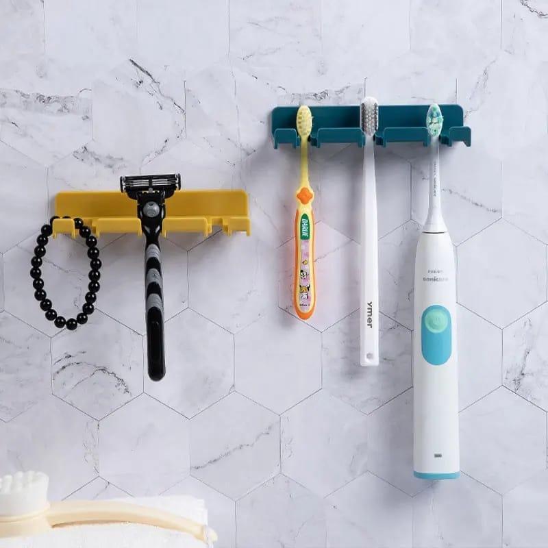 Self-Adhesive Wall Mounted Mop & Broom Holder – Multi-Purpose Organizer Rack (4 Hooks)